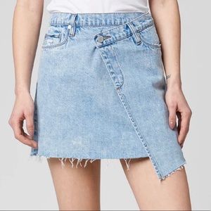 BlankNYC Acid Denim Drip Wrap Skirt, Size 28